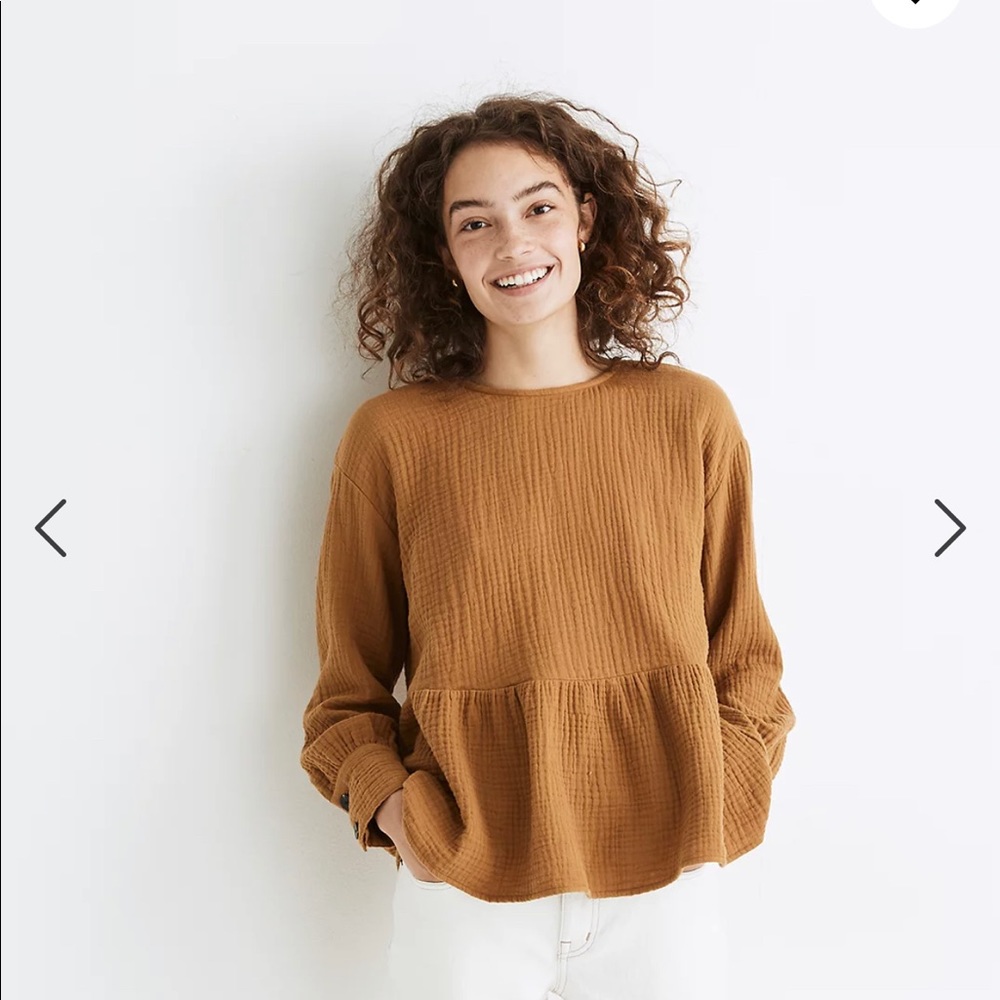 Madewell Red Lightspun Button-Back Peplum Top - Size Small